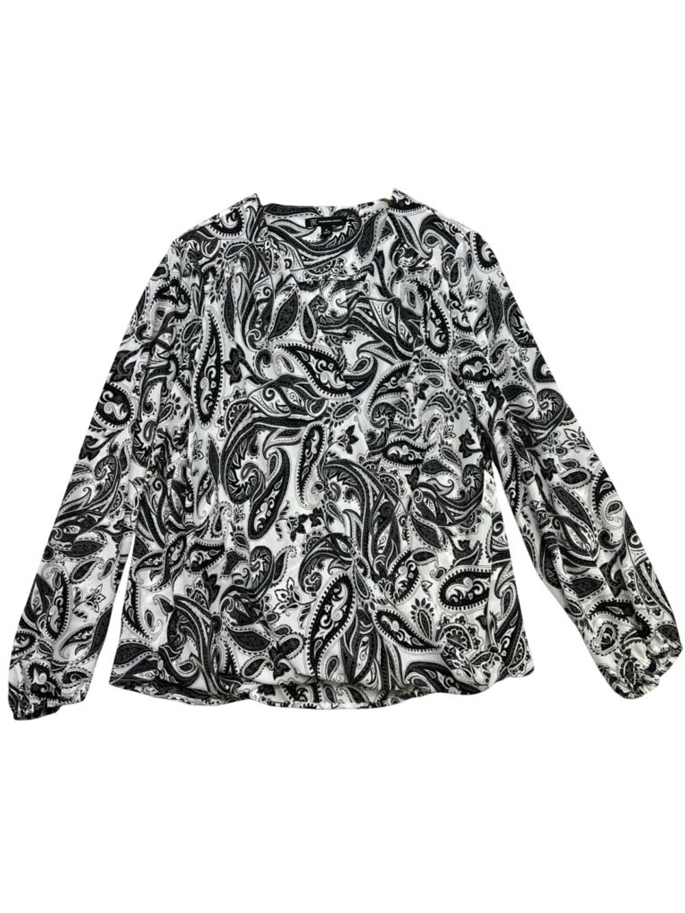 INC International Concepts Womens Long Sleeve Blouse Size XL Black White Paisley